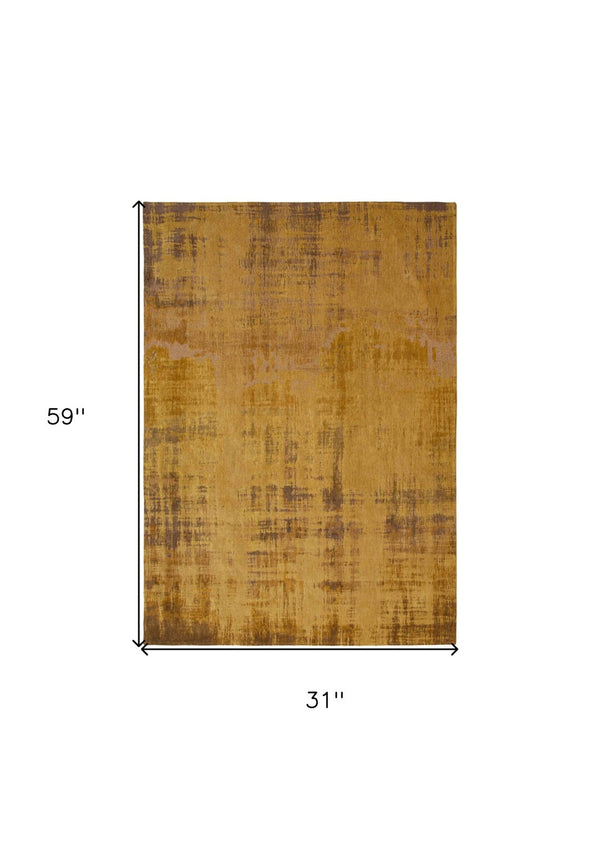 HomeRoots 3' Modern Yellow and Brown Abstract Area Rug - Non-Skid, Durable, Perfect for High-Traffic Spaces 3' X 5' 548767