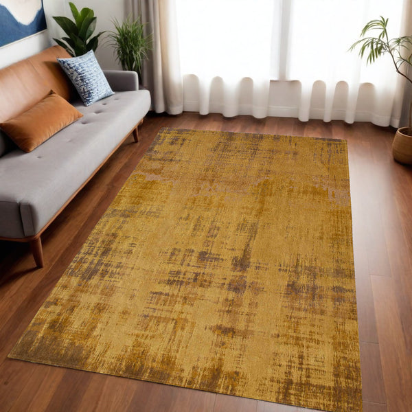 Homeroots 5' X 7' Yellow And Brown Abstract Non Skid Area Rug  100% Pet 548768