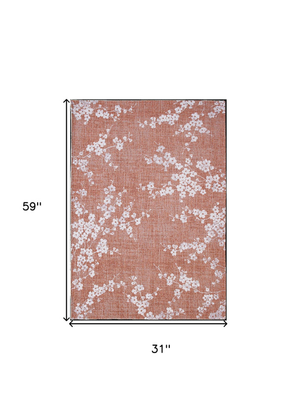 Homeroots 3' X 5' Red And White Oriental Non Skid Area Rug  100% Pet 548773