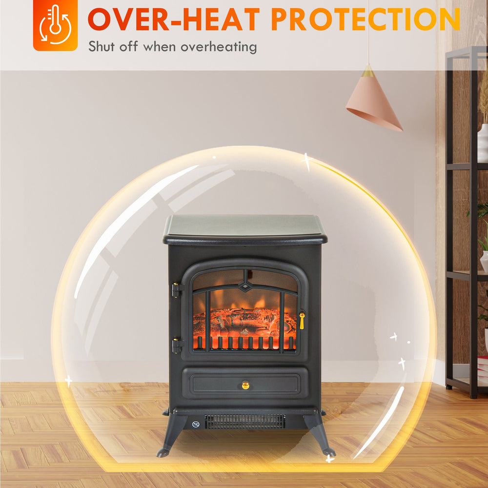 English Elm Homcom 22" Electric Fireplace Heater With Realistic Led Flames, Two Heat Settings & Safety Features W2225P249852