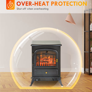 English Elm Homcom 22" Electric Fireplace Heater With Realistic Led Flames, Two Heat Settings & Safety Features W2225P249852