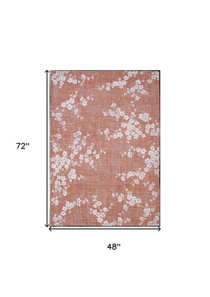 HomeRoots 3' Red and White Oriental Area Rug – Elegant Non-Skid Design for Entryways and Small Spaces 5' X 7' 548780