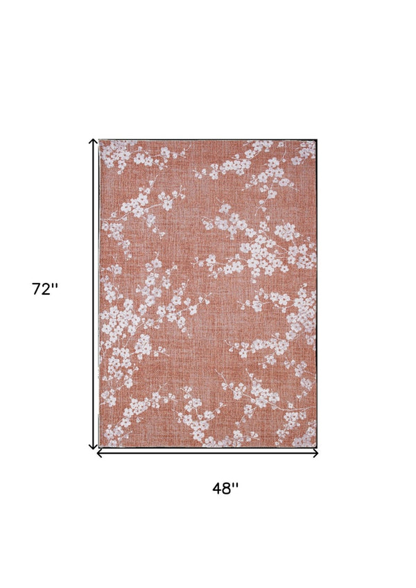 HomeRoots 3' Red and White Oriental Area Rug – Elegant Non-Skid Design for Entryways and Small Spaces 5' X 7' 548780