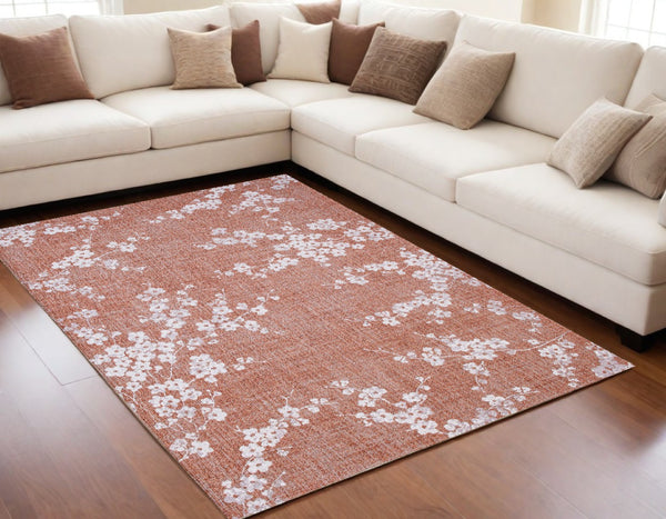 HomeRoots 3' Red and White Oriental Area Rug – Elegant Non-Skid Design for Entryways and Small Spaces 5' X 7' 548780