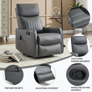 English Elm Blue Fabric Swivel Rocker Recliner with Massage Heat Nodes for Living Room Comfort Grayish Green W1803P321819