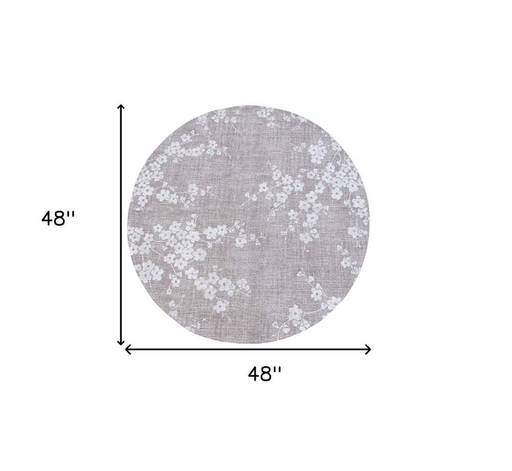 HomeRoots 5' Gray and White Oriental Area Rug - Non-Skid, Elegant Design Perfect for Entryways and Kitchens 5' Round 548795