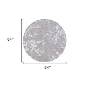 HomeRoots 5' Gray and White Oriental Area Rug - Non-Skid, Elegant Design Perfect for Entryways and Kitchens 8' Round 548796
