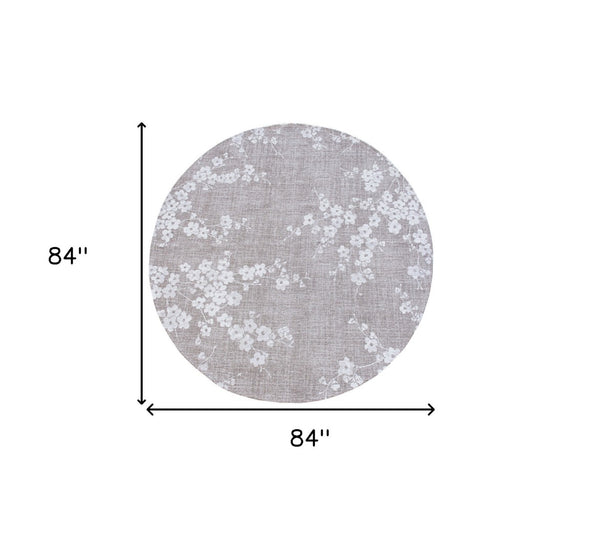 HomeRoots 5' Gray and White Oriental Area Rug - Non-Skid, Elegant Design Perfect for Entryways and Kitchens 8' Round 548796