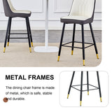 English Elm Modern Two-Tone Pu Bar Stool -White and Dark Gray Spliced Chairs With Gold Decorated Legs.White and Dark Gray Spliced,Black Metal Legs,Set Of 2 Chairs.