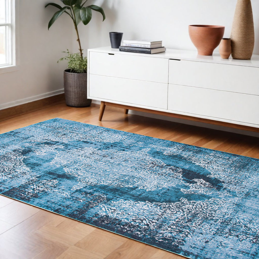 Homeroots 8' X 11' Blue And White Oriental Non Skid Area Rug  100% Pet 548801