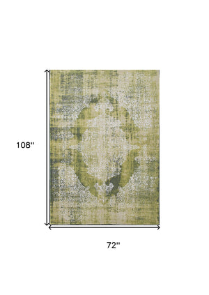 Homeroots 7' X 9' Green And White Oriental Non Skid Area Rug  100% Pet 548806