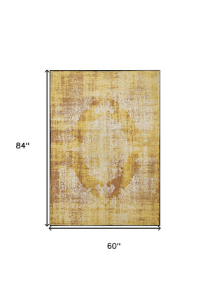 Homeroots 6' X 8' Yellow And Brown Oriental Non Skid Area Rug  100% Pet 548817