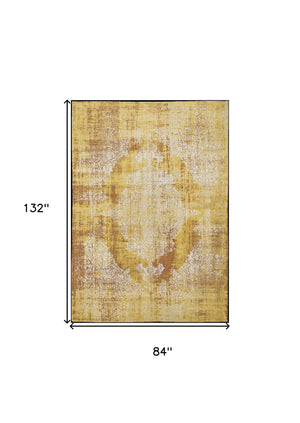 Homeroots 8' X 11' Yellow And Brown Oriental Non Skid Area Rug  100% Pet 548819