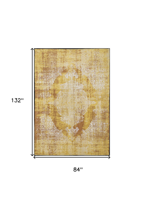 Homeroots 8' X 11' Yellow And Brown Oriental Non Skid Area Rug  100% Pet 548819