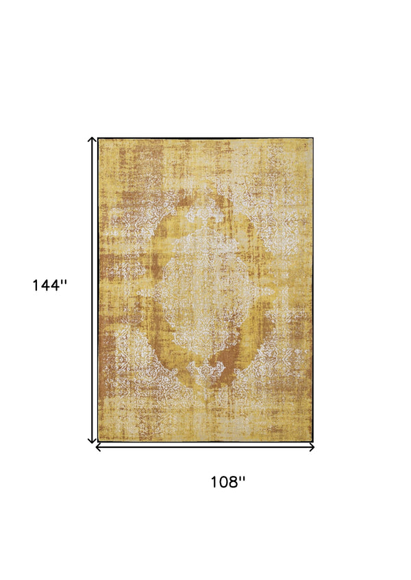 Homeroots 9' X 13' Yellow And Brown Oriental Non Skid Area Rug  100% Pet 548820