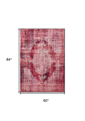 Homeroots 6' X 8' Red And White Oriental Non Skid Area Rug  100% Pet 548823