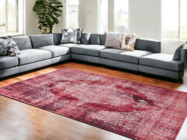 Homeroots 7' X 9' Red And White Oriental Non Skid Area Rug  100% Pet 548824