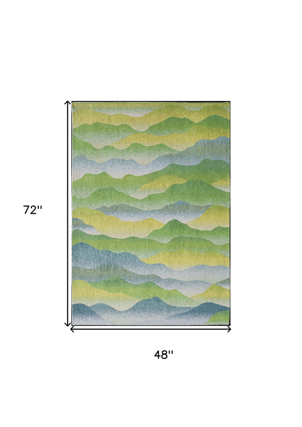 Homeroots 5' X 7' Green And Yellow Abstract Non Skid Area Rug  100% Pet 548828