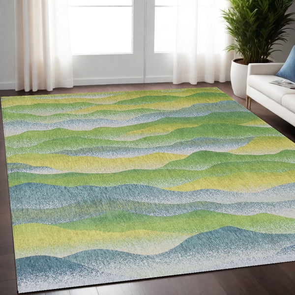 Homeroots 5' X 7' Green And Yellow Abstract Non Skid Area Rug  100% Pet 548828