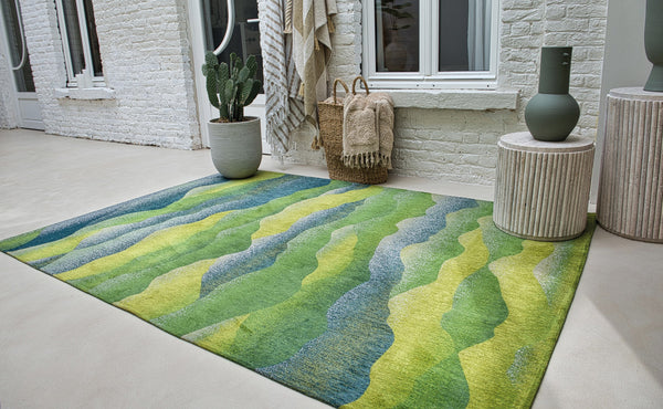 Homeroots 7' X 9' Green And Yellow Abstract Non Skid Area Rug  100% Pet 548830