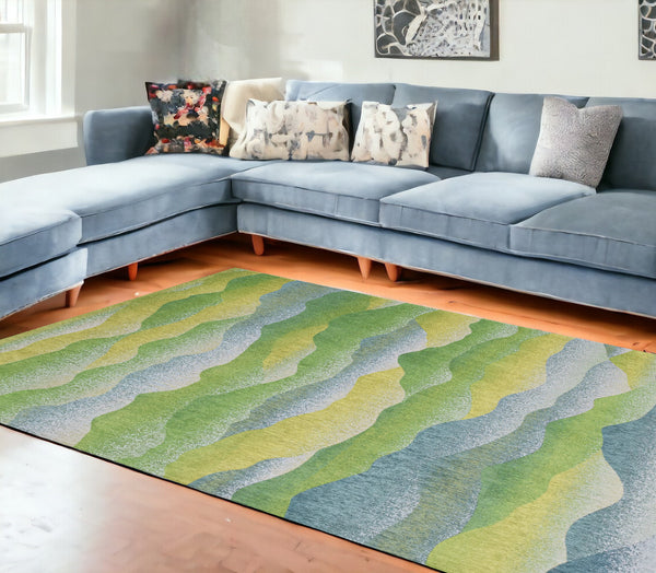 Homeroots 8' X 11' Green And Yellow Abstract Non Skid Area Rug  100% Pet 548831