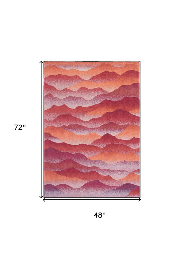 Homeroots 5' X 7' Red Orange Abstract Non Skid Area Rug  100% Pet 548842