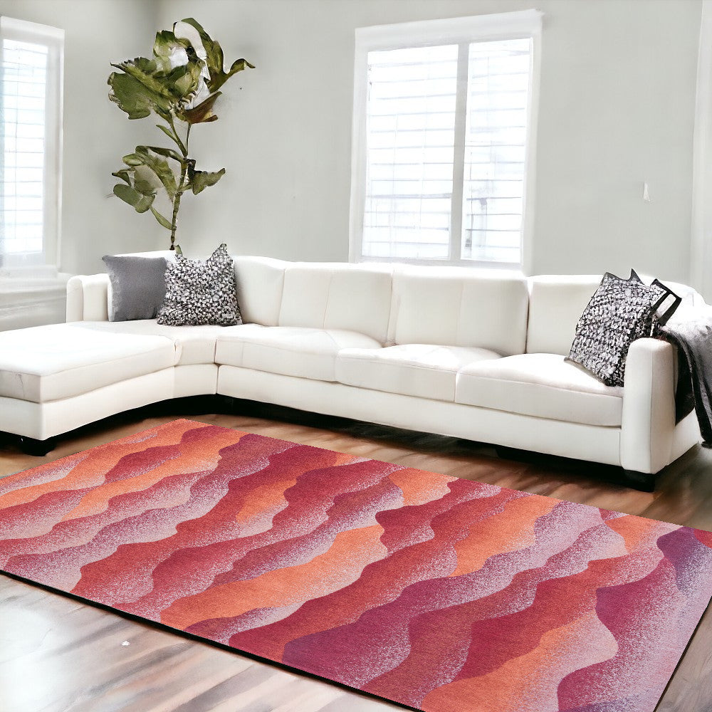 Homeroots 7' X 9' Red Orange Abstract Non Skid Area Rug  100% Pet 548844