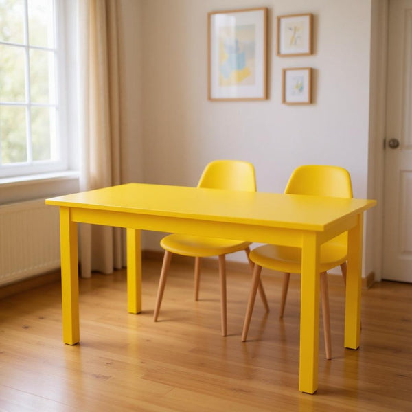 HomeRoots 48" Yellow Solid Wood Dining Table - Handcrafted Pine, Seats 4, Perfect for Dining or Workspace! 548857