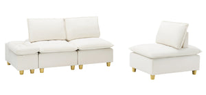 English Elm 104-inch pumpkin flannel three-seater sofa with storage cabinet, cup holders, adjustable backrest, comfy modern design Beige W1658S00096