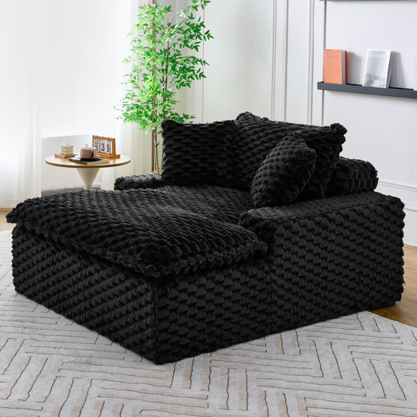 English Elm 51 Compact Comfort Sofa with Turtle Fleece, Sponge Support, Two Pillows, 400lb Capacity for Small Spaces Black W3371P326399