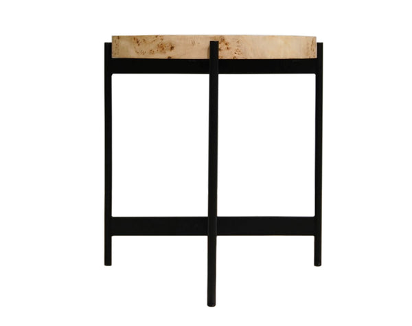 Homeroots 22" Black And Brown Wood And Metal Round End Table   548884