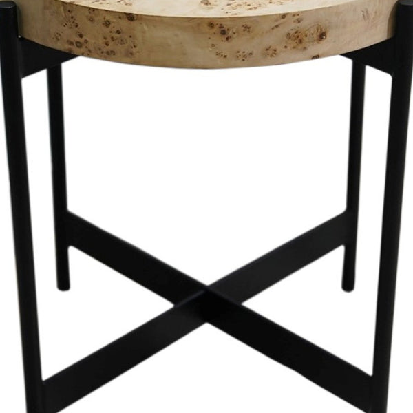 Homeroots 22" Black And Brown Wood And Metal Round End Table   548884