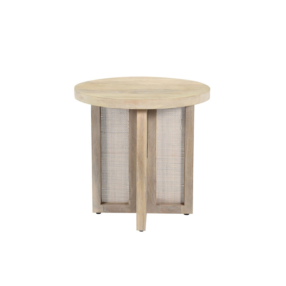 HomeRoots 22" Natural Solid Wood & Rattan Round End Table - Handcrafted Coastal Decor for Stylish Living Spaces 548886