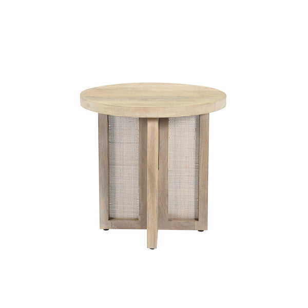 HomeRoots 22" Natural Solid Wood & Rattan Round End Table - Handcrafted Coastal Decor for Stylish Living Spaces 548886