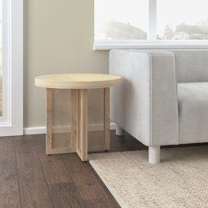 HomeRoots 22" Natural Solid Wood & Rattan Round End Table - Handcrafted Coastal Decor for Stylish Living Spaces 548886