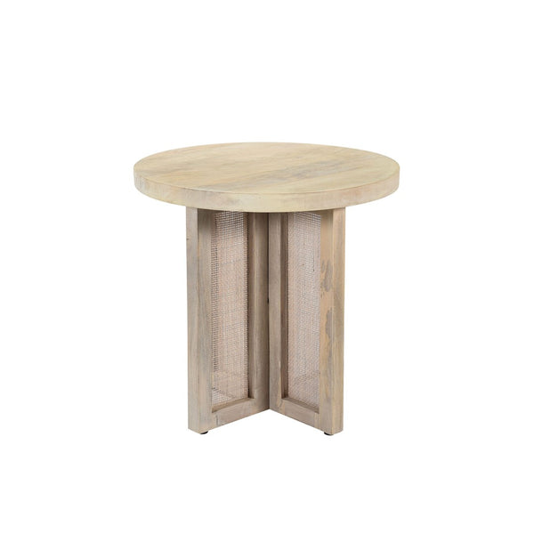 HomeRoots 22" Natural Solid Wood & Rattan Round End Table - Handcrafted Coastal Decor for Stylish Living Spaces 548886