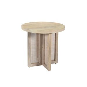 HomeRoots 22" Natural Solid Wood & Rattan Round End Table - Handcrafted Coastal Decor for Stylish Living Spaces 548886