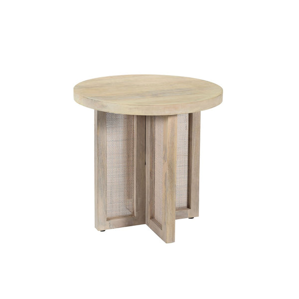 HomeRoots 22" Natural Solid Wood & Rattan Round End Table - Handcrafted Coastal Decor for Stylish Living Spaces 548886