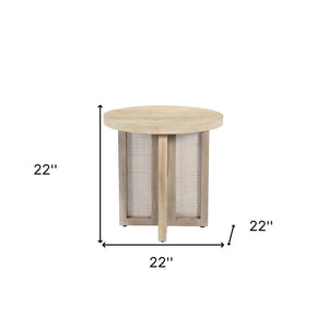 HomeRoots 22" Natural Solid Wood & Rattan Round End Table - Handcrafted Coastal Decor for Stylish Living Spaces 548886