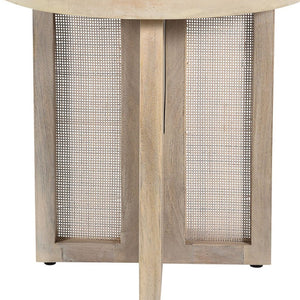 HomeRoots 22" Natural Solid Wood & Rattan Round End Table - Handcrafted Coastal Decor for Stylish Living Spaces 548886