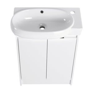 English Elm 23" Freestanding Bathroom Vanity with Ceramic Vessel Sink, Soft-Close Doors, Adjustable Shelf Storage Glossy White W999P206105
