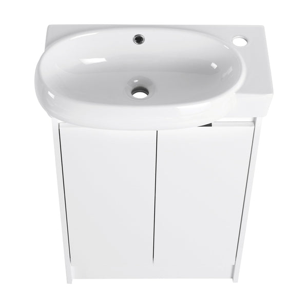 English Elm 23" Freestanding Bathroom Vanity with Ceramic Vessel Sink, Soft-Close Doors, Adjustable Shelf Storage Glossy White W999P206105