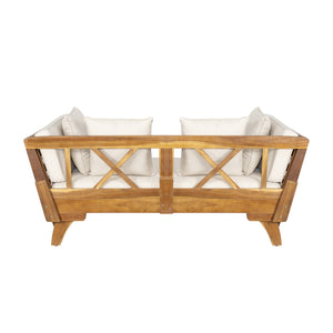 English Elm Christopher Knight Home® - Outdoor Acacia Daybed Sofa with Foldable Arms, Rust‑Resistant Teak Frame & UV‑Proof Beige Cushions N779P249303T