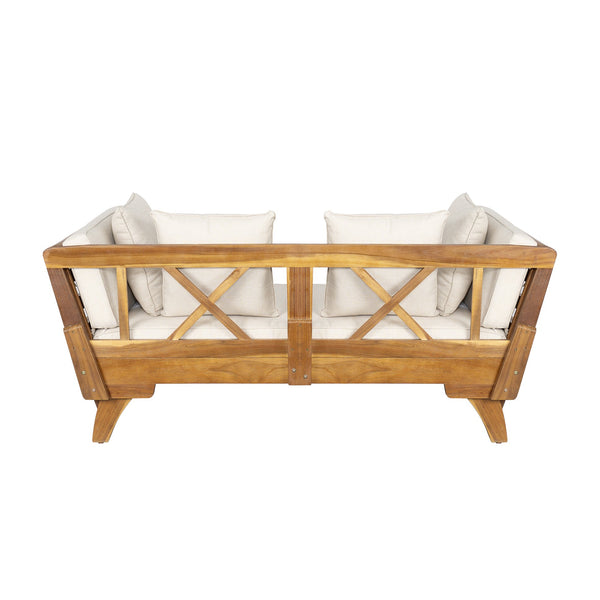 English Elm Christopher Knight Home® - Outdoor Acacia Daybed Sofa with Foldable Arms, Rust‑Resistant Teak Frame & UV‑Proof Beige Cushions N779P249303T