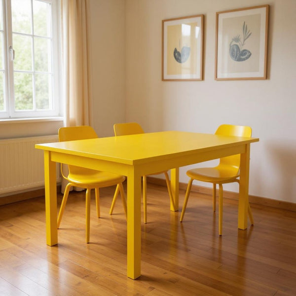 HomeRoots 60" Hand-Crafted Yellow Solid Wood Dining Table - Seats 6, Stylish Centerpiece for Home or Workspace 548916