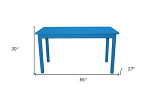 HomeRoots 60" Caribbean Blue Solid Wood Dining Table - Rustic Chic Centerpiece for Home & Gatherings 548917