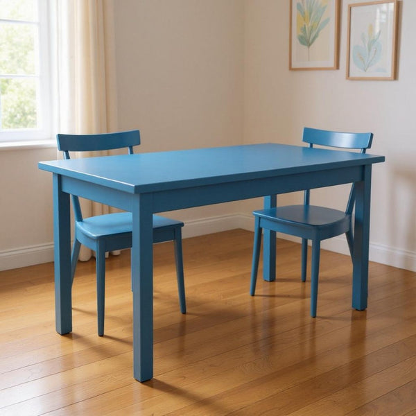 HomeRoots 60" Caribbean Blue Solid Wood Dining Table - Rustic Chic Centerpiece for Home & Gatherings 548917