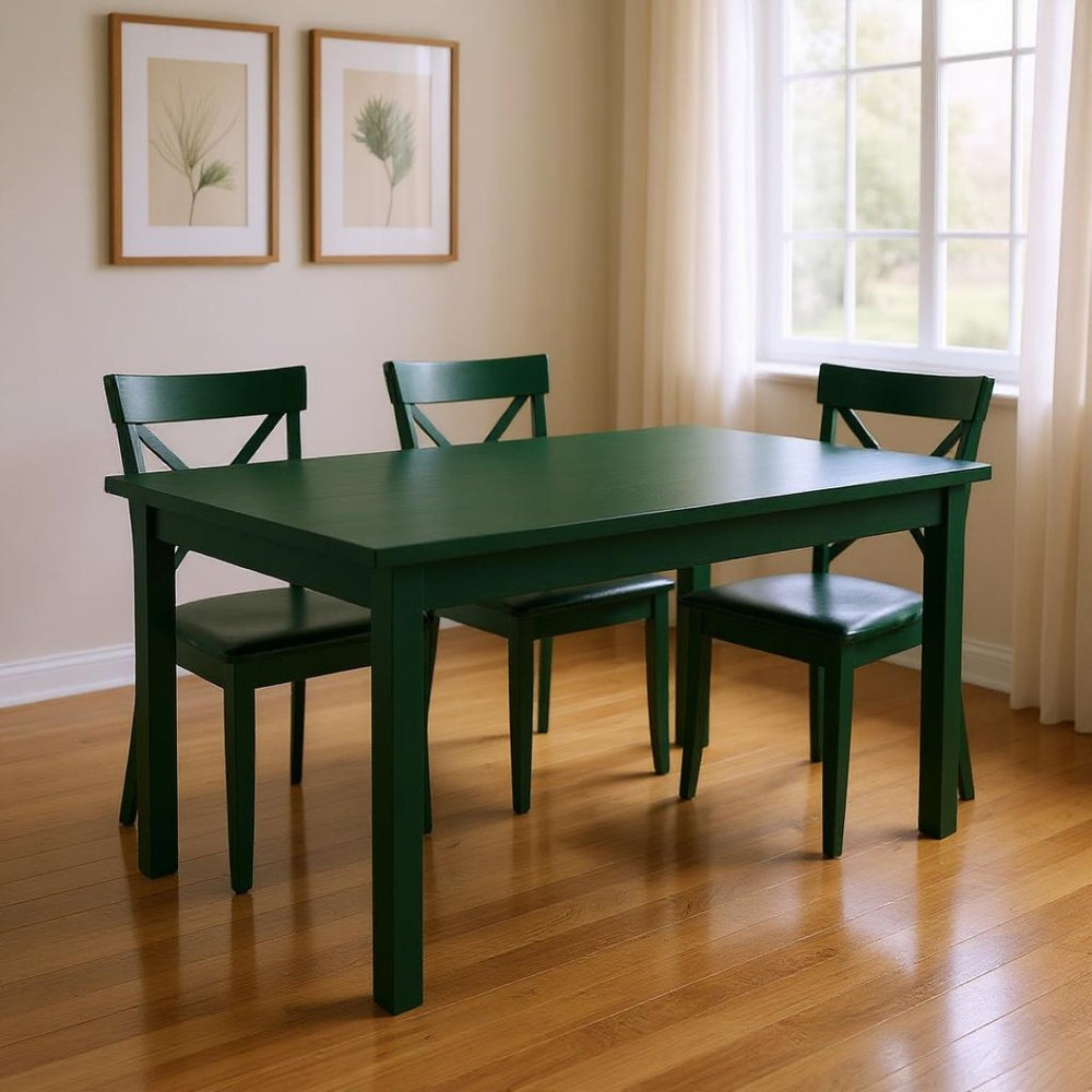 HomeRoots 60" Dark Green Solid Wood Dining Table - Handcrafted, Stylish Seating for 6, Perfect for Any Occasion 548919