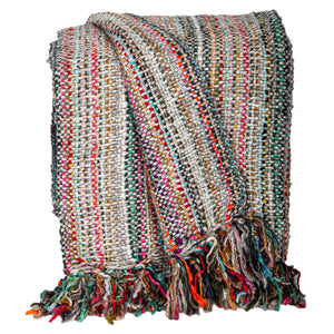 Homeroots 50" X 60" Orange Brown And Ivory Woven Acrylic Striped Throw Blanket With Fringe  Acrylic 548949