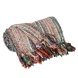 Homeroots 50" X 60" Orange Brown And Ivory Woven Acrylic Striped Throw Blanket With Fringe  Acrylic 548949